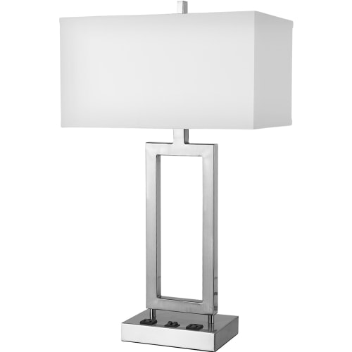 Gatsby Desk Lamp, 2 Convenience Outlets, Brushed Nickel/Pure White Linen Shade, 26Hx16W